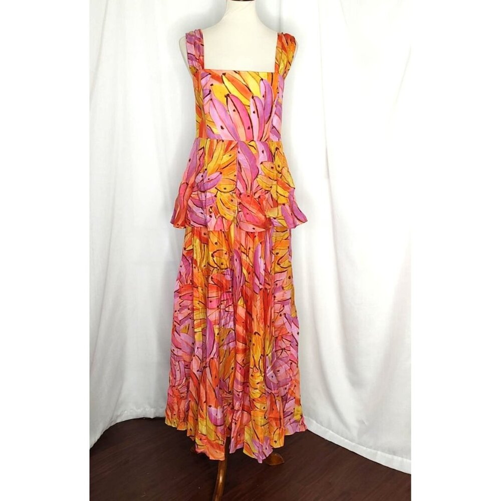 FARM Rio Mid Dress L Ombre Bananas Crossed Back Dress Tropical Summer - Picture 6 of 16